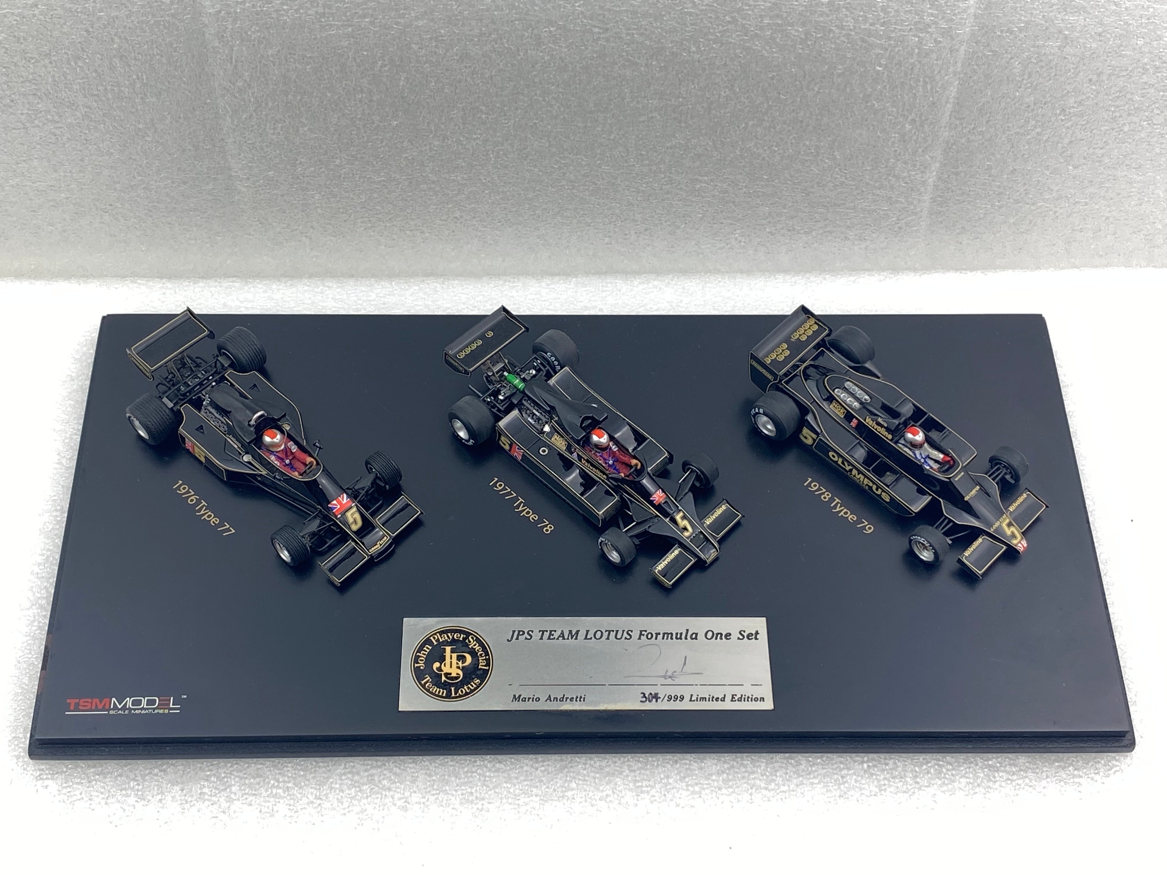 TSM 1:43 Lotus JPS F1 3-Car Set Type 77, Type 78 & Type 79, by Mario  Andretti. TSM11SS3