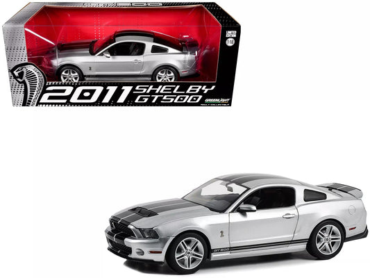 GreenLight 1:18 2011 Ford Shelby GT500 - Ingot Silver with Black Stripes 13673