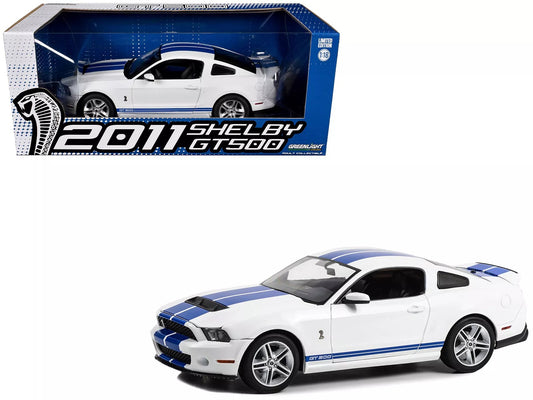 GreenLight 1:18 2011 Ford Shelby GT500 - Performance White with Grabber Blue Stripes 13674