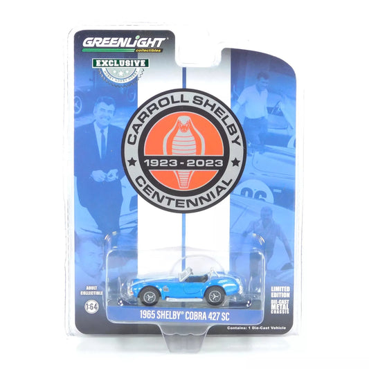 GreenLight 1:64 1965 Ford Shelby Cobra 427 S/C - Carroll Shelby Centennial - Guardsman Blue w/ White Stripes (Hobby Exclusive) 30498