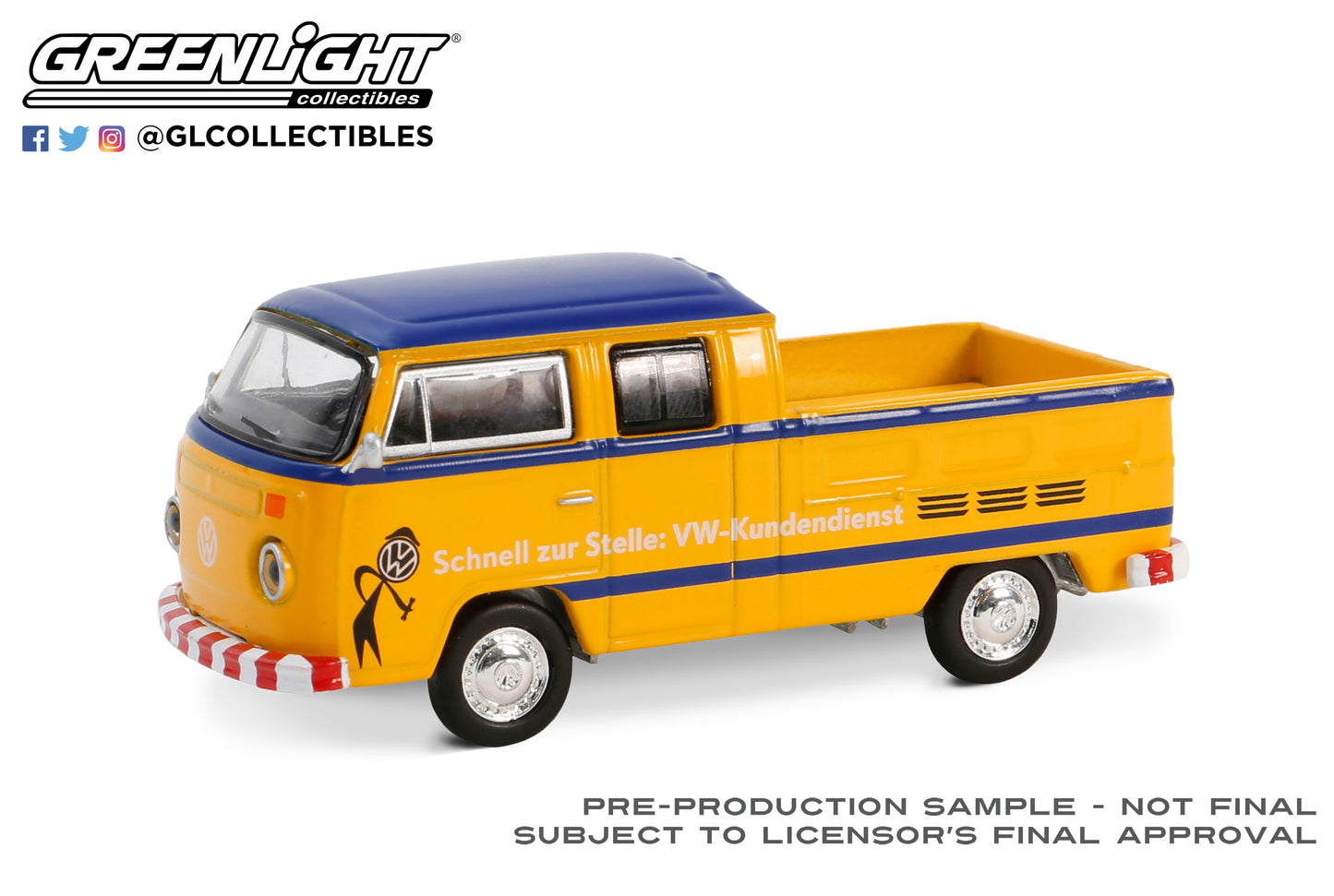 GreenLight 1:64 Club Vee-Dub Series 19 - 1977 Volkswagen Type 2 Double Cab Pickup “Doka” - Schnell zur Stelle: VW-Kundendienst 36100-D