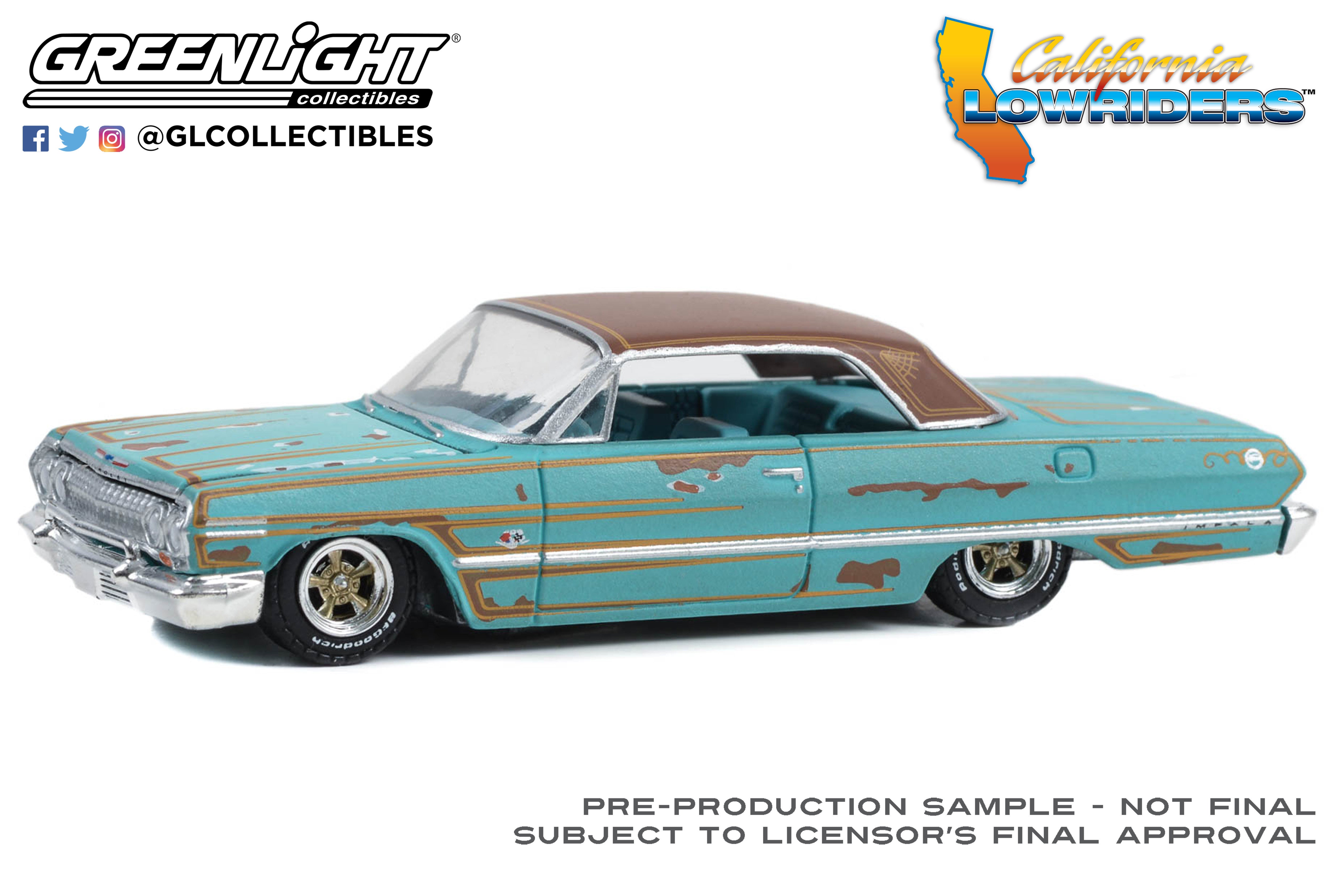 GreenLight 1:64 California Lowriders Series 3 - 1963 Chevrolet Impala -  Teal Patina 63040-B