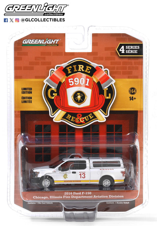 GreenLight 1:64 Fire & Rescue Series 4 - 2016 Ford F-150 - Chicago Fire Dept. Aviation Division - Chicago, Illinois 67050-E