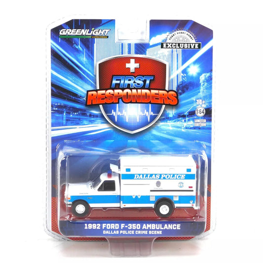 GreenLight 1:64 First Responders - 1992 Ford F-350 Ambulance - Dallas Police Crime Scene, Dallas Texas (Hobby Exclusive) 67065