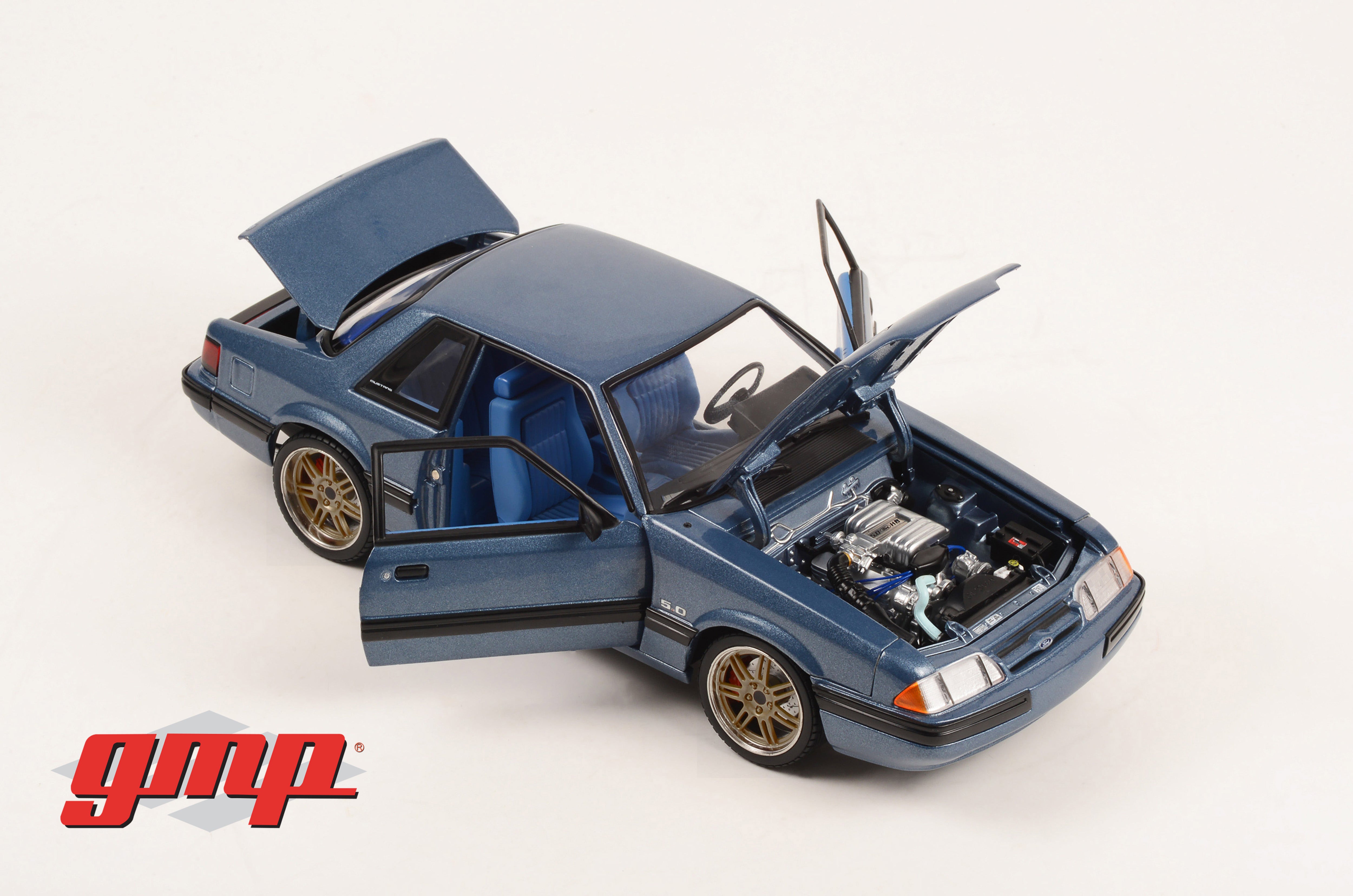 GMP 1:18 Detroit Speed, Inc. 1989 Ford Mustang 5.0 LX - Medium Shadow Blue  with Custom 7-Spoke Wheels GMP-18977