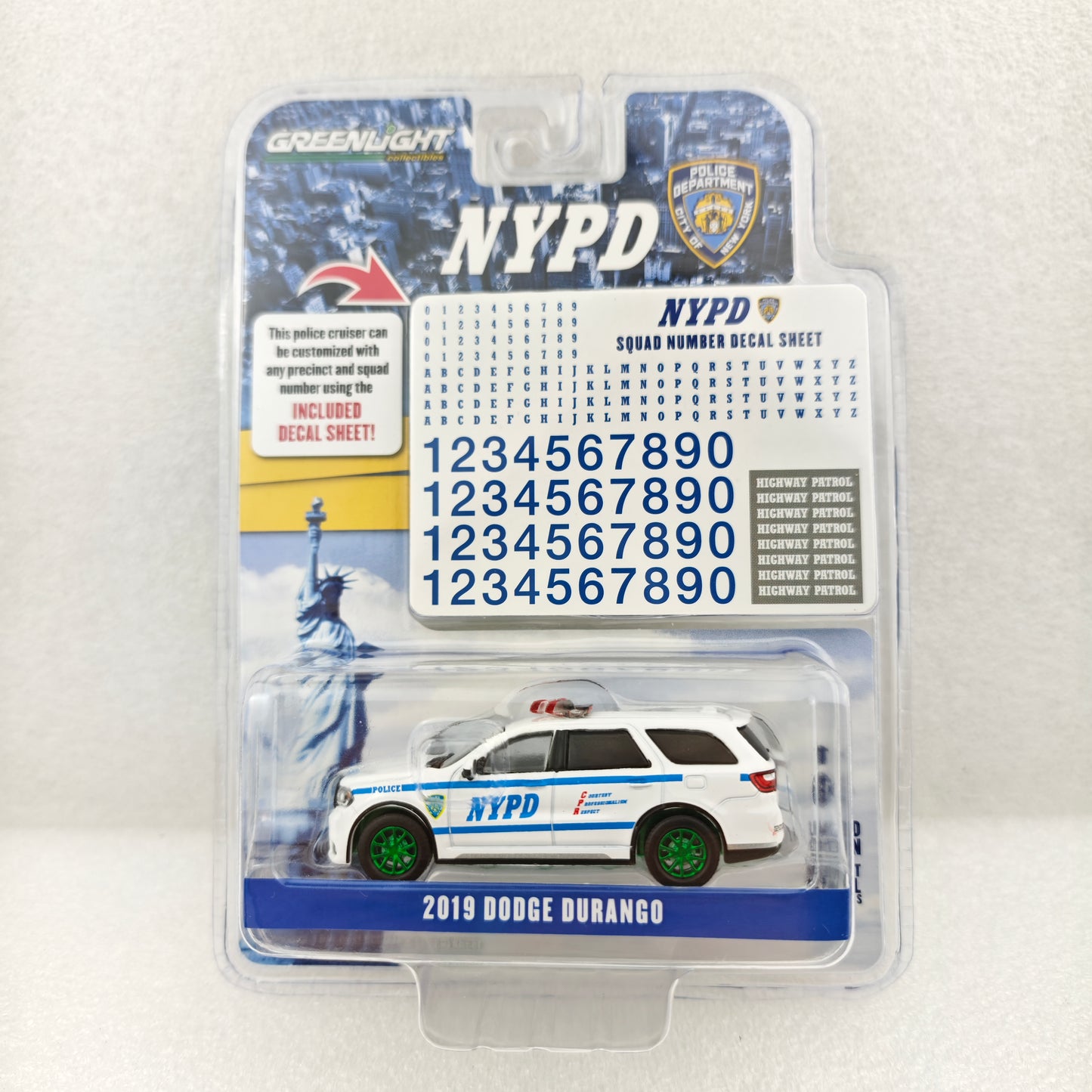 GreenLight Green Machine 1:64 Hot Pursuit - 2019 Dodge Durango - New York City Police Dept (NYPD) with NYPD Squad Number Decal Sheet (Hobby Exclusive) 42775