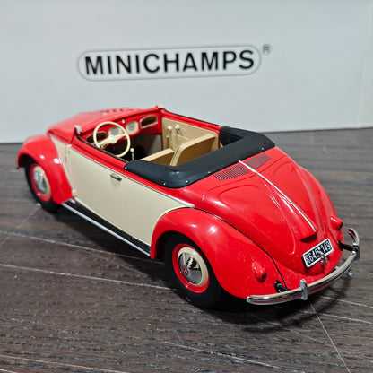 Minichamps 1:18 Volkswagen Beetle Hebmuller Cabriolet 1949 Red/Creme 107054231  (Damaged / Clearance Final Sale)