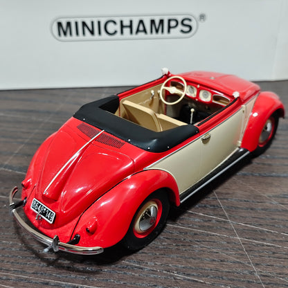 Minichamps 1:18 Volkswagen Beetle Hebmuller Cabriolet 1949 Red/Creme 107054231  (Damaged / Clearance Final Sale)