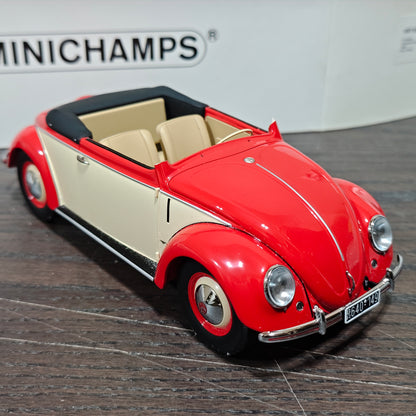 Minichamps 1:18 Volkswagen Beetle Hebmuller Cabriolet 1949 Red/Creme 107054231  (Damaged / Clearance Final Sale)