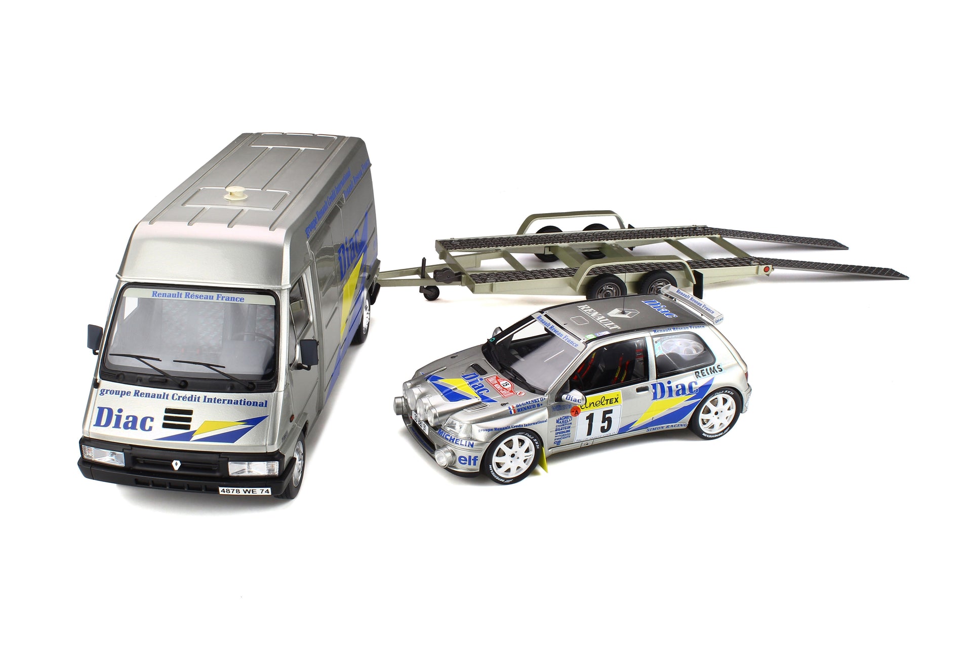 OTTO 1/18 Rally Set Tour de Corse 1995 Renault Master Clio Maxi