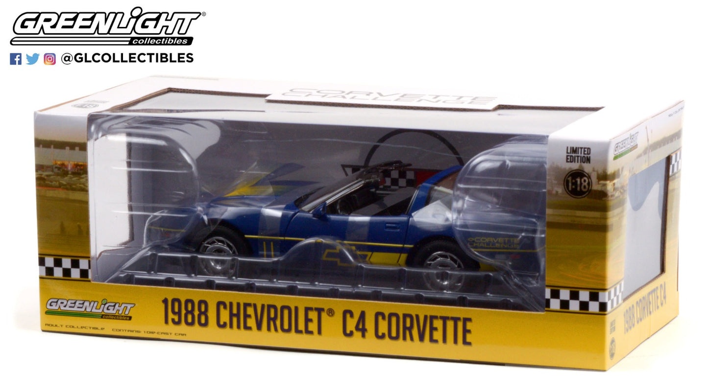 GreenLight 1:18 1988 Chevrolet Corvette C4 - Dark Blue with Yellow Stripes - Corvette Challenge Race Car 13597