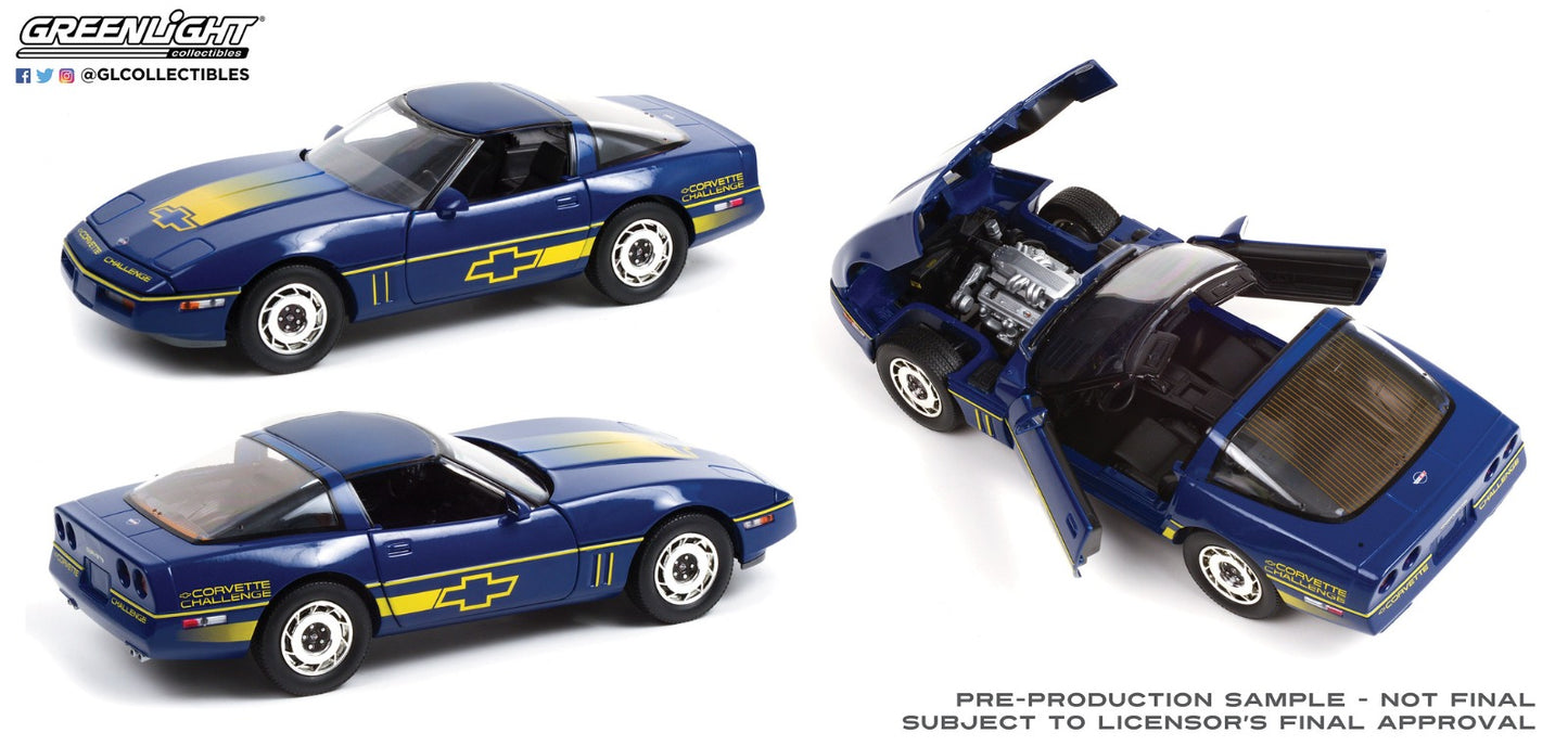 GreenLight 1:18 1988 Chevrolet Corvette C4 - Dark Blue with Yellow Stripes - Corvette Challenge Race Car 13597