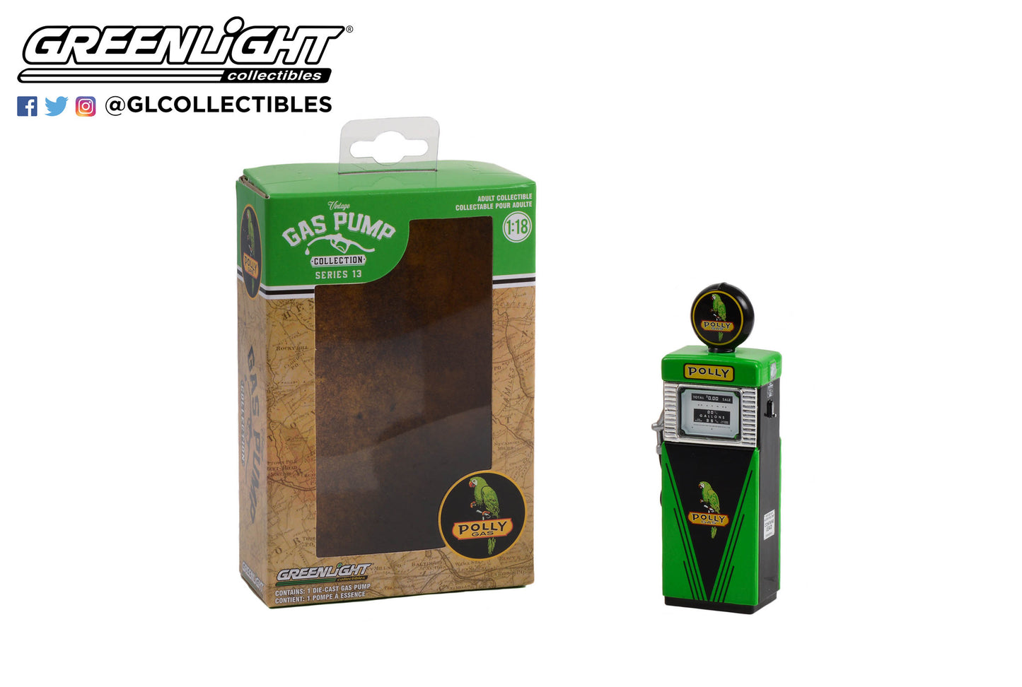 GreenLight 1:18 Vintage Gas Pumps Series 13 - 1951 Wayne 505 Gas Pump Polly  Gas 14130-B