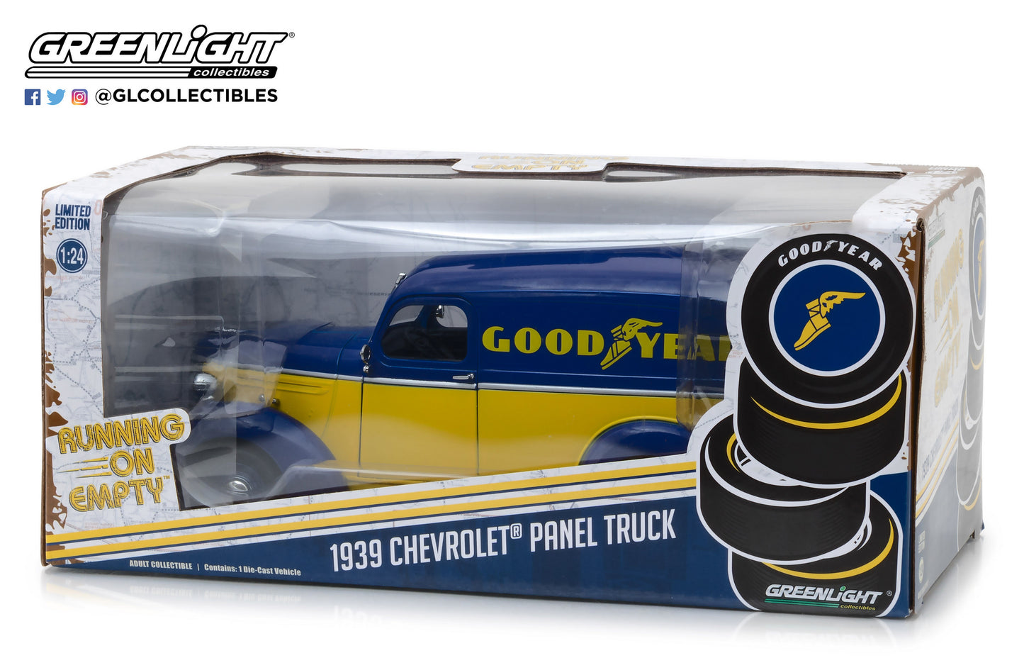 GreenLight 1:24 Running on Empty - 1939 Chevrolet Panel Truck - Goodyear Tires 18243