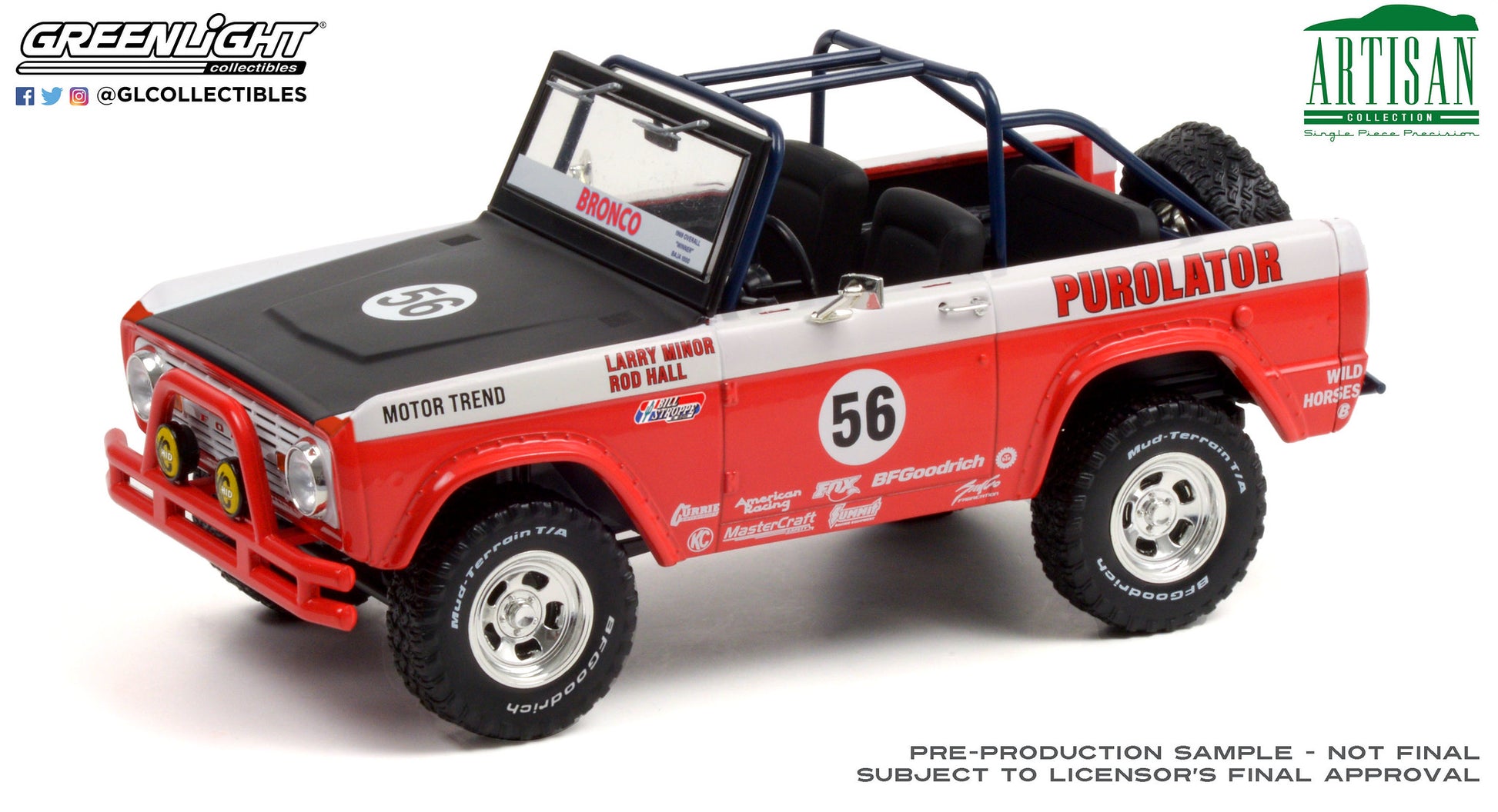 GreenLight 1:18 Artisan Collection - 1969 Ford Baja Bronco #56 Purolator  Tribute Edition 19104