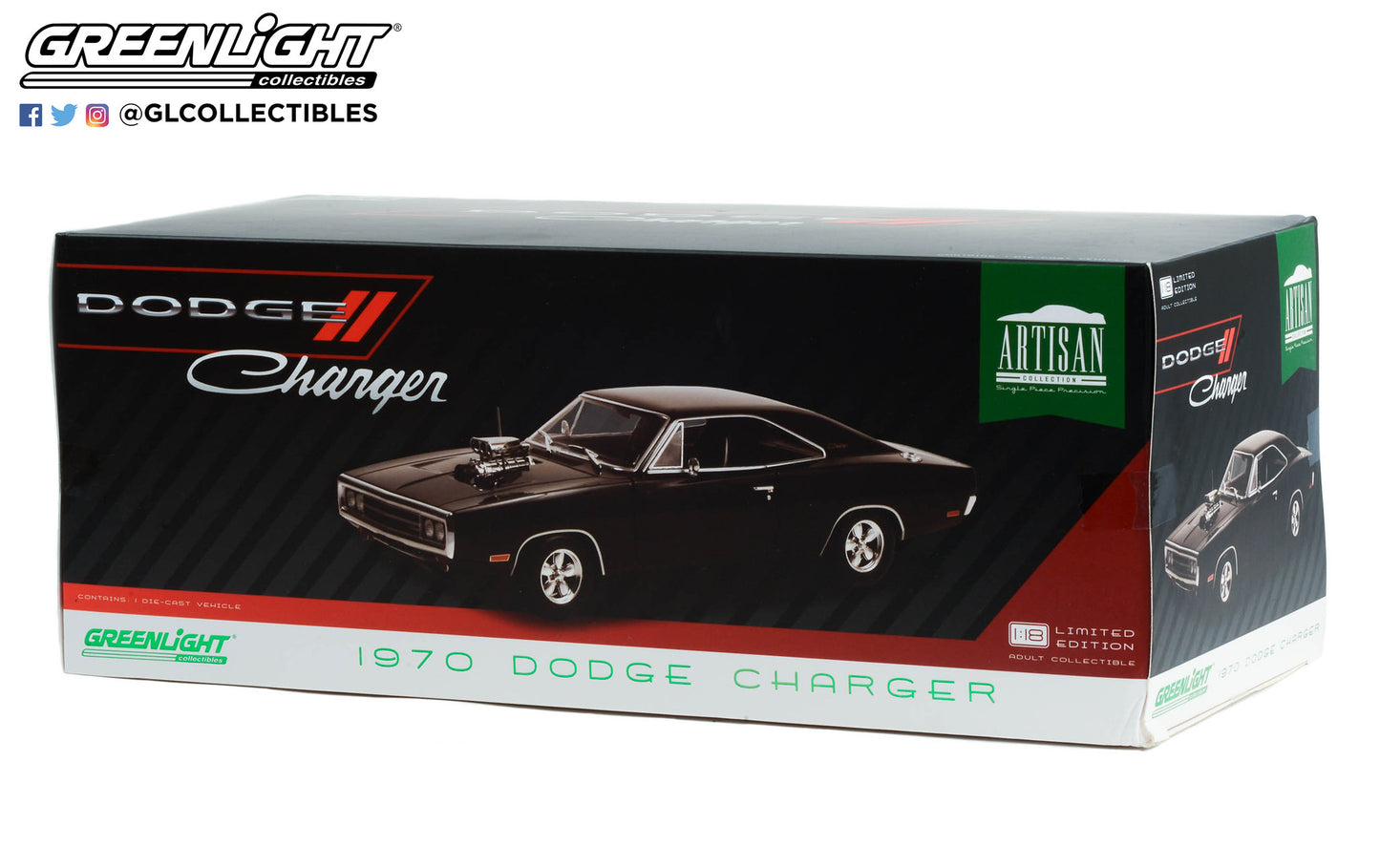 GreenLight 1:18 Artisan Collection - 1970 Dodge Charger with Blown Engine -  Black 19122