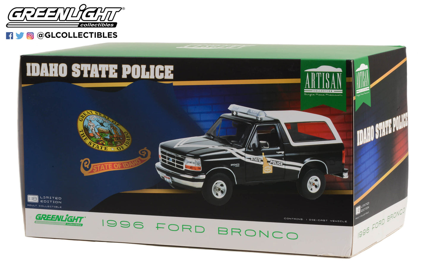 GreenLight 1:18 Artisan Collection - 1996 Ford Bronco - Idaho State Police 19133