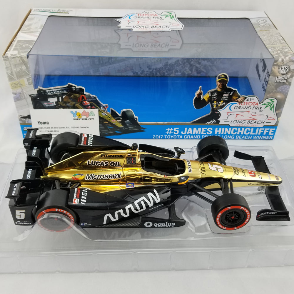 GreenLight 1:18 2017 Indycar Series #5 James Hinchcliffe / Schmidt Peterson Motorsports, Arrow 2017 Toyota Grand Prix of Long Beach Winner 11017