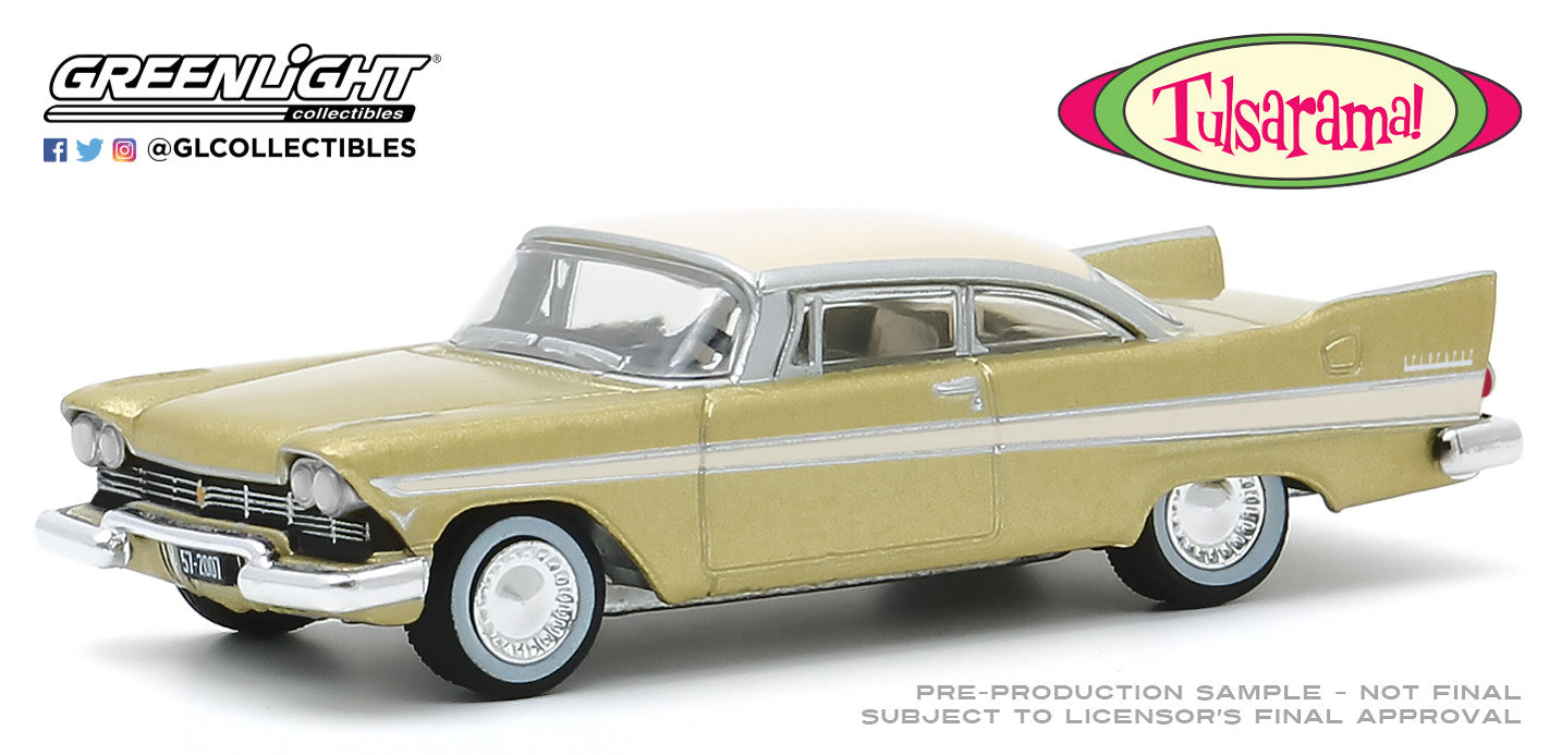 GreenLight 1:64 1957 Plymouth Belvedere - Desert Gold and Sand Dune White -  Tulsa, Oklahoma Tulsarama 1957 Underground Vault 30157