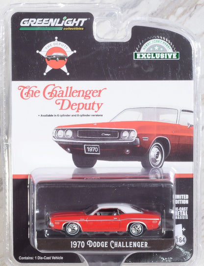 GreenLight 1:64 1970 Dodge Challenger - The Challenger Deputy - Bright Red with White Roof (Hobby Exclusive) 30313