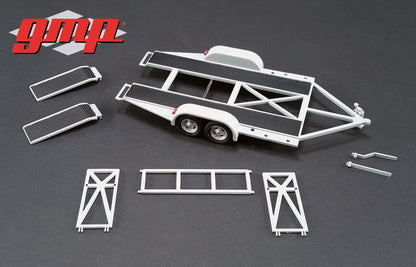 GMP 1:43 Tandem Car Trailer with Tire Rack - Grey GMP-14303