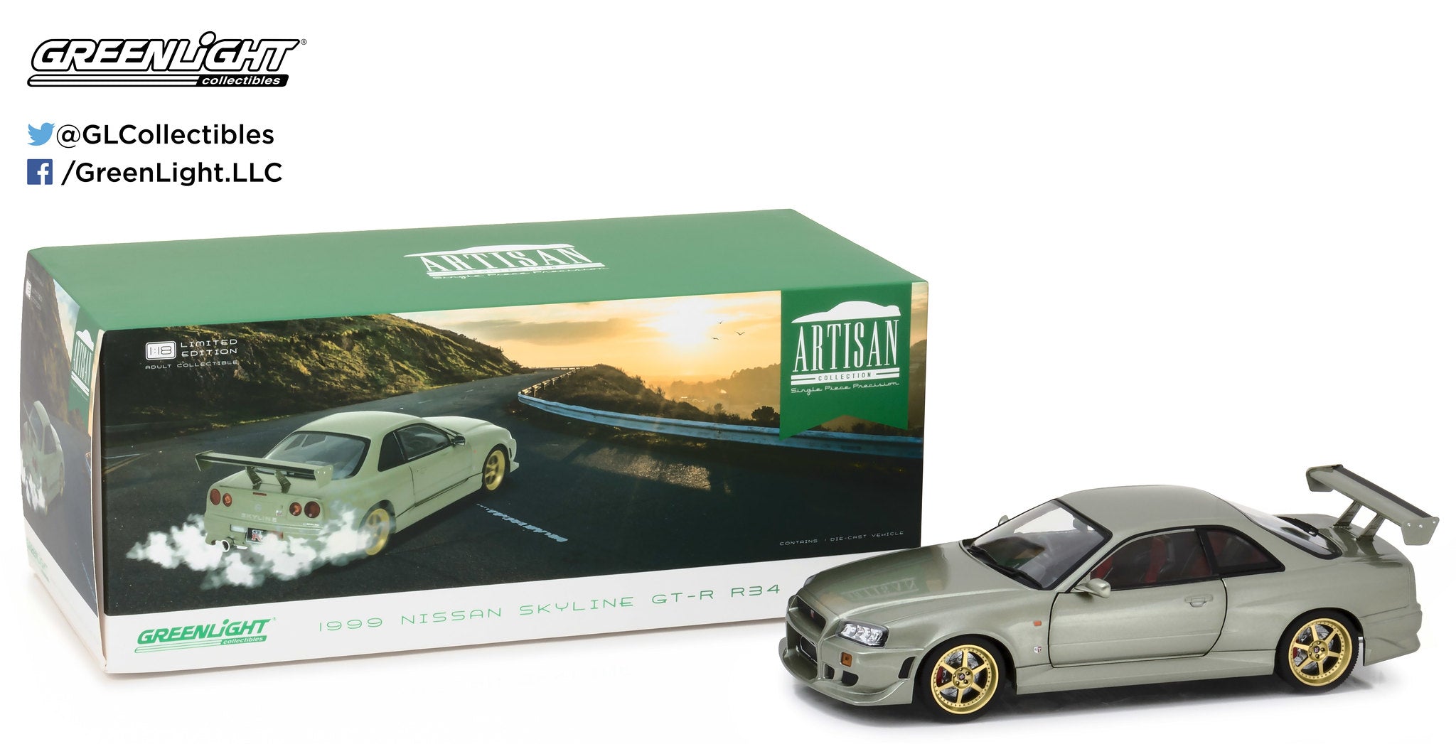 1999 Nissan Skyline GT R R34 Millennium Jade 1 18 Diecast Model Car by Greenlight 1 18 Diecast Model