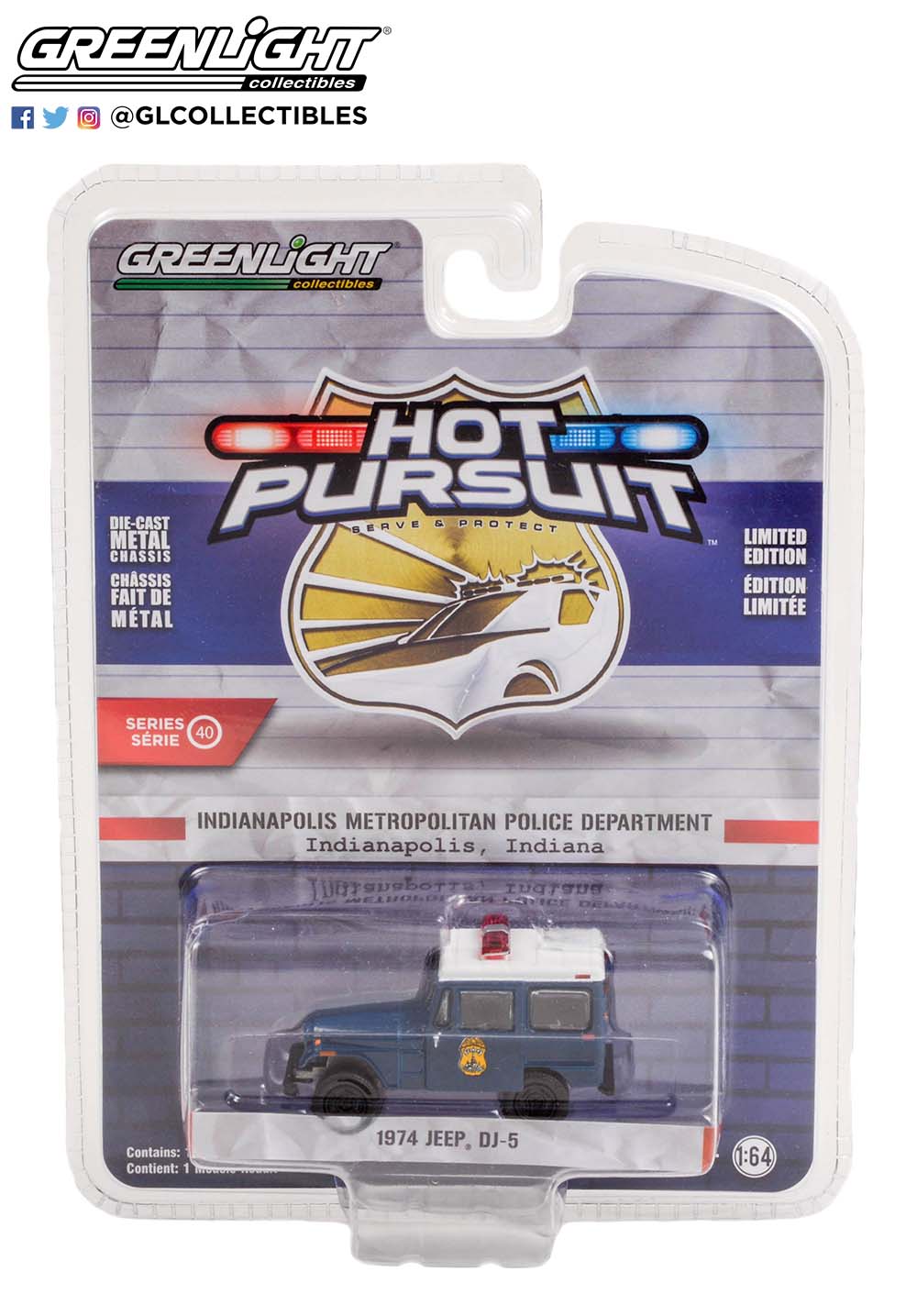 GreenLight 1:64 Hot Pursuit Series 40 - 1974 Jeep DJ-5 - Indianapolis Metropolitan Police Department 42980-A