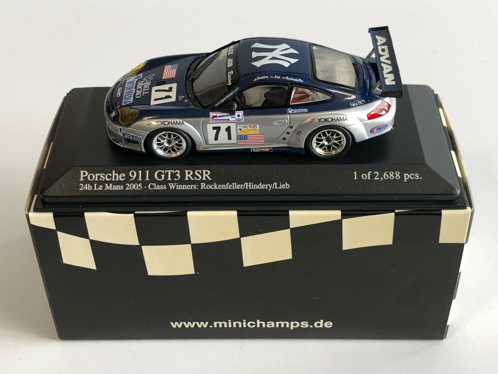 Minichamps 1:43 Porsche 911 GT3 RSR Hindery/Rockenfelle/Lieb Class winner  Alex Job Racing #71 Le Mans 2005 400056471