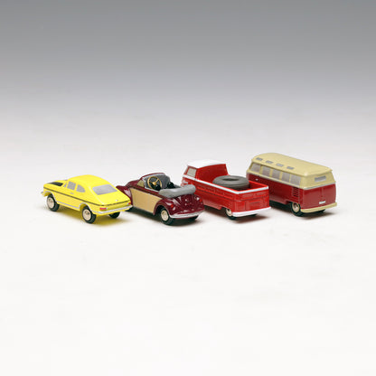 Schuco 1:90 Piccolo Gift Set Volkswagen T1 Samba /  Beetle Cabrio /  T1 Pick-Up Renndiens / Opel Manta Rally 450185400