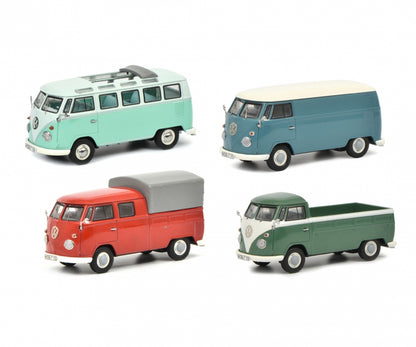 Schuco 1/43 Set Volkswagen T1b Samba box van twin cabin and pick-up 450368900