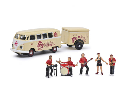 Schuco 1:87 Volkswagen T1 with Trailer + Figures The Red Monkeys Cream 452669100