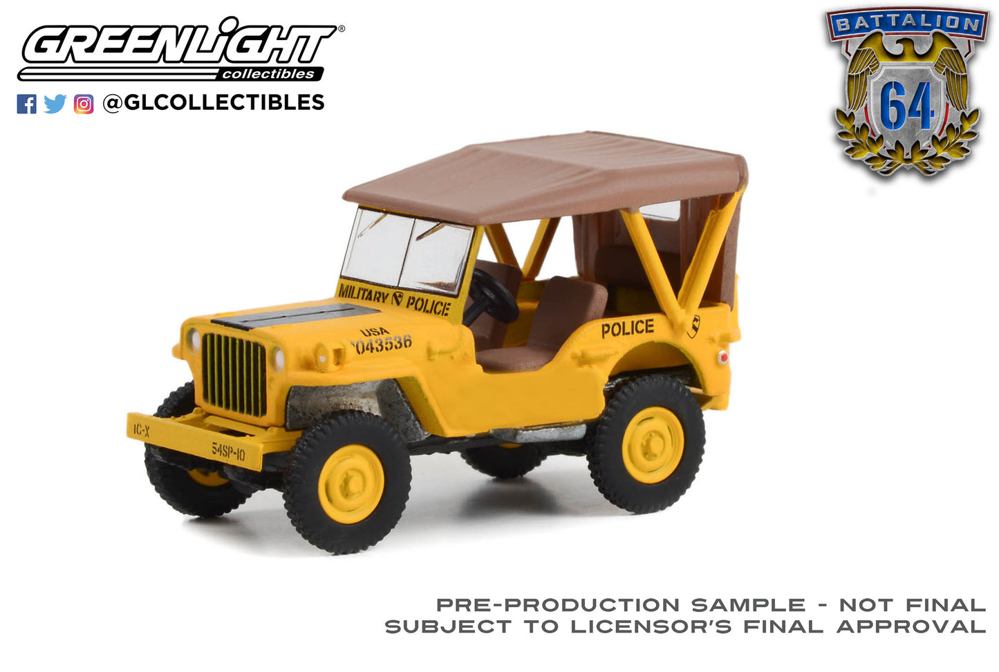 GreenLight 1:64 Battalion 64 Series 3 - 1949 Willys Jeep MB - 545th Military Police Company - Camp Drake, Japan Training Camp 61030-C