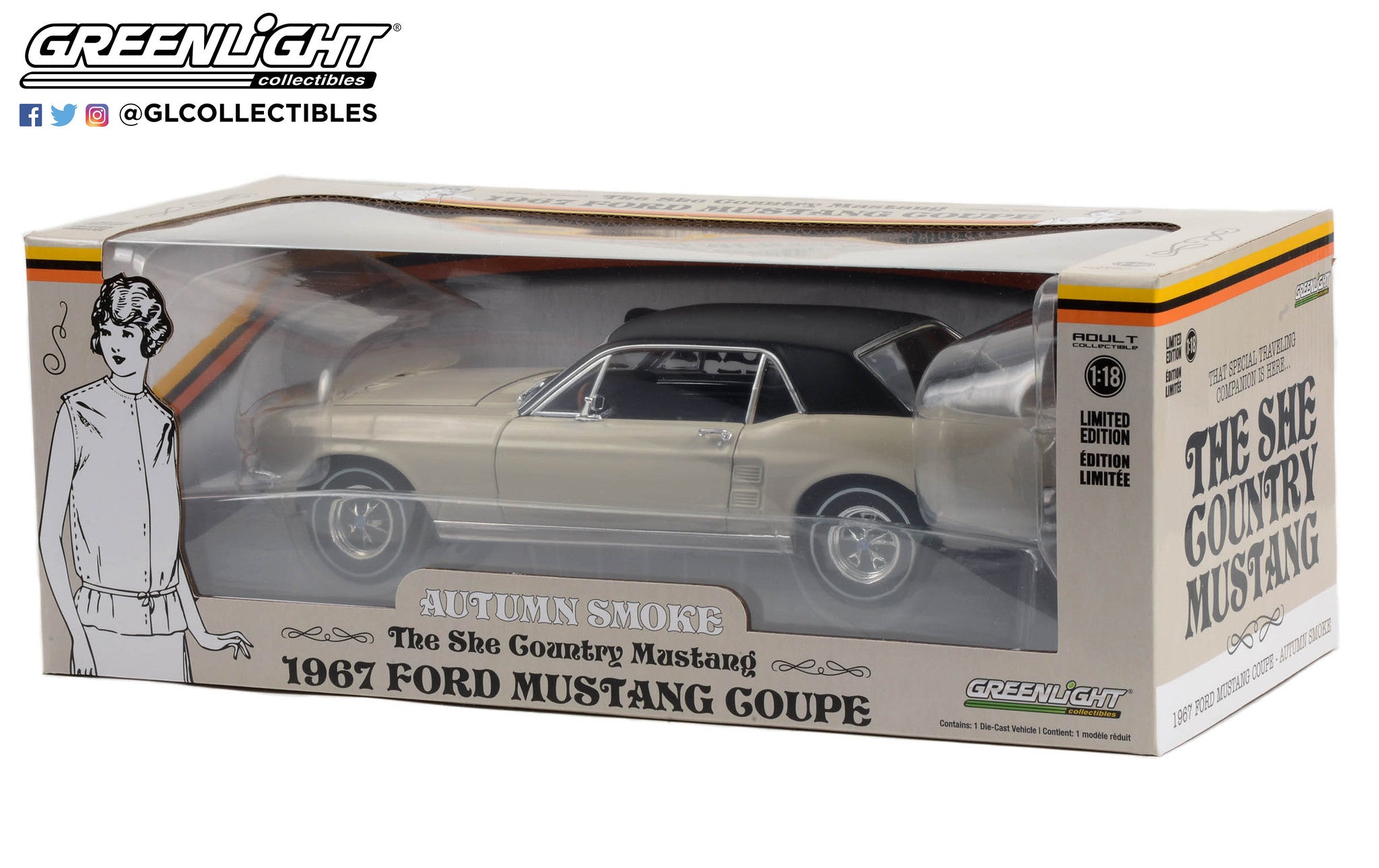 GreenLight 1:18 1967 Ford Mustang Coupe She Country Special - Bill Goodro  Ford, Denver, Colorado - Autumn Smoke 13641