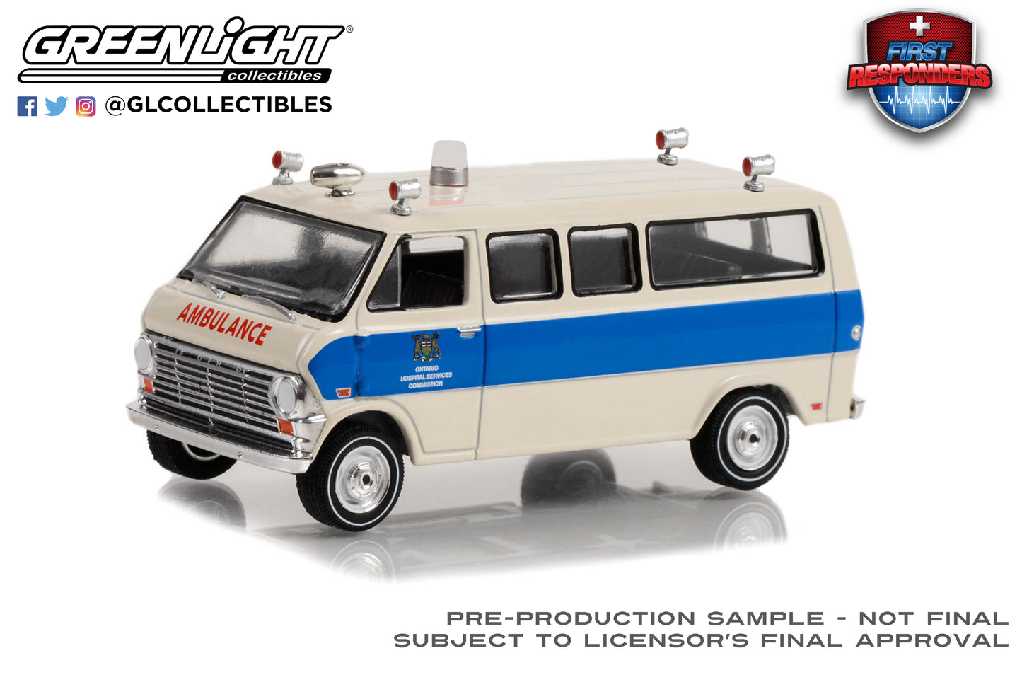 GreenLight 1:64 First Responders Series 1 - 1969 Ford Econoline Ambulance - Ontario Hospital Services Commission, Ontario, Canada 67040-A