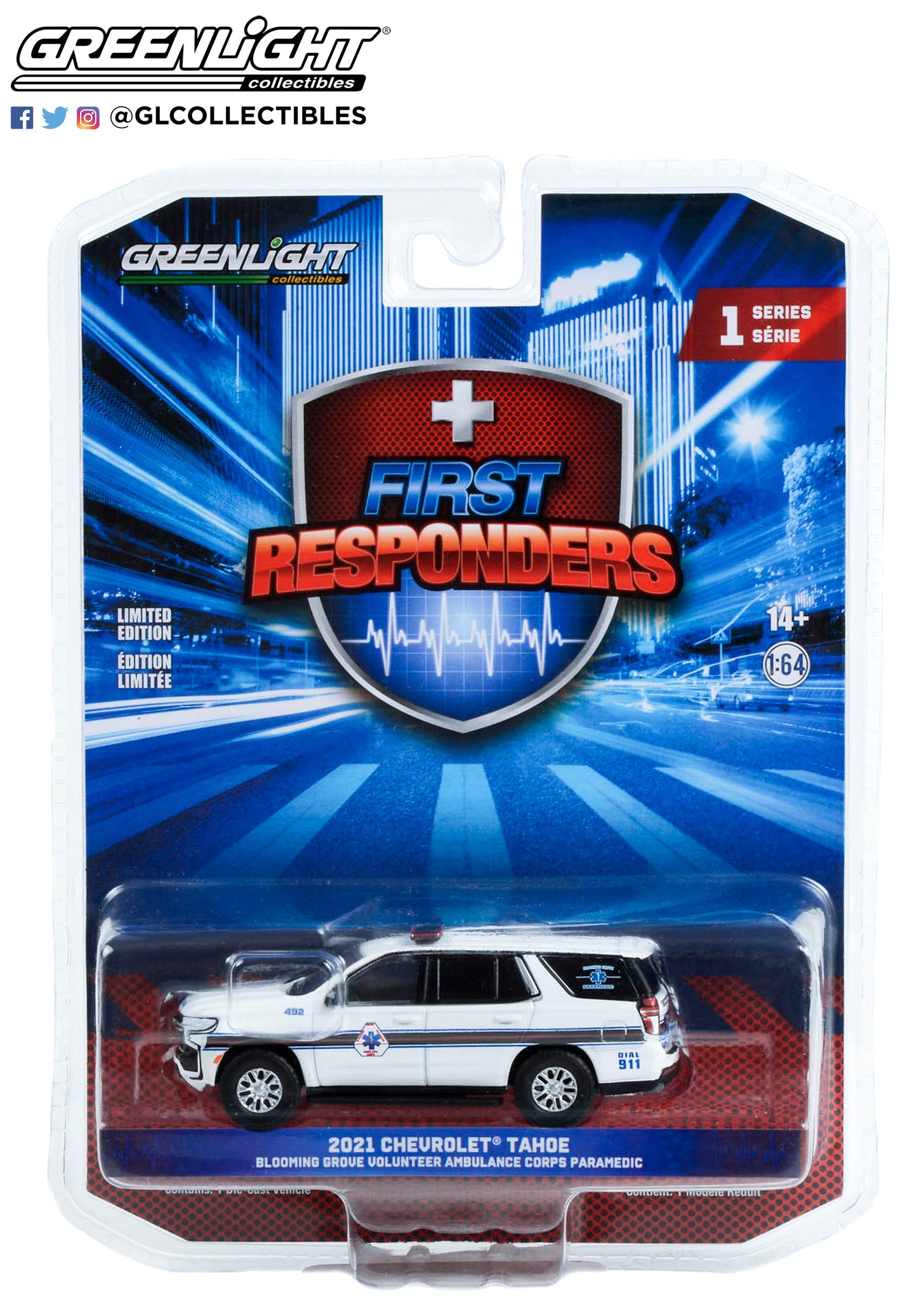 GreenLight 1:64 First Responders Series 1 - 2021 Chevrolet Tahoe - Blooming Grove Volunteer Ambulance Corps Paramedic - Washingtonville, New York 67040-F