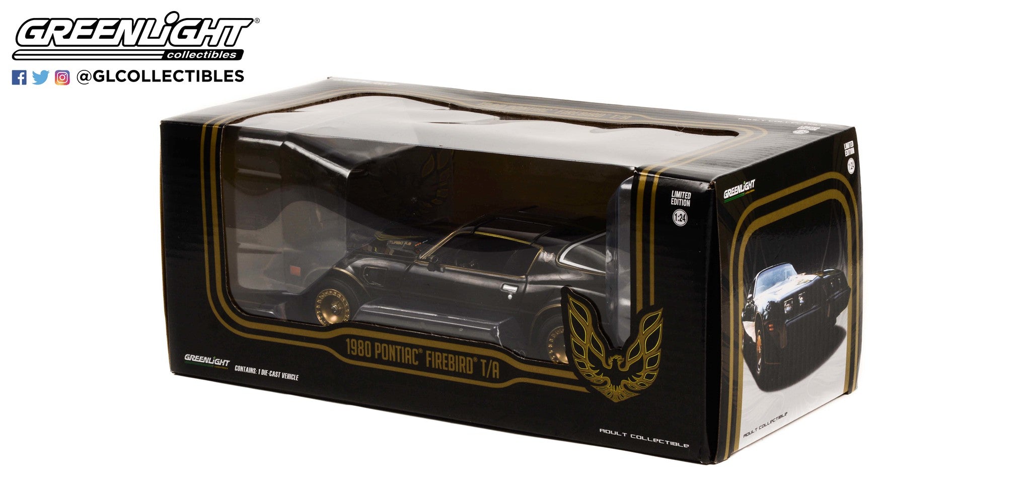 GreenLight 1:24 1980 Pontiac Firebird Trans Am Turbo 4.9L - Starlight Black  with Golden Eagle Hood 84037