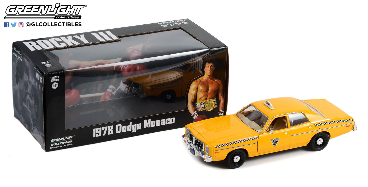 GreenLight 1:24 Rocky III (1982) - 1978 Dodge Monaco - City Cab Co. 84161