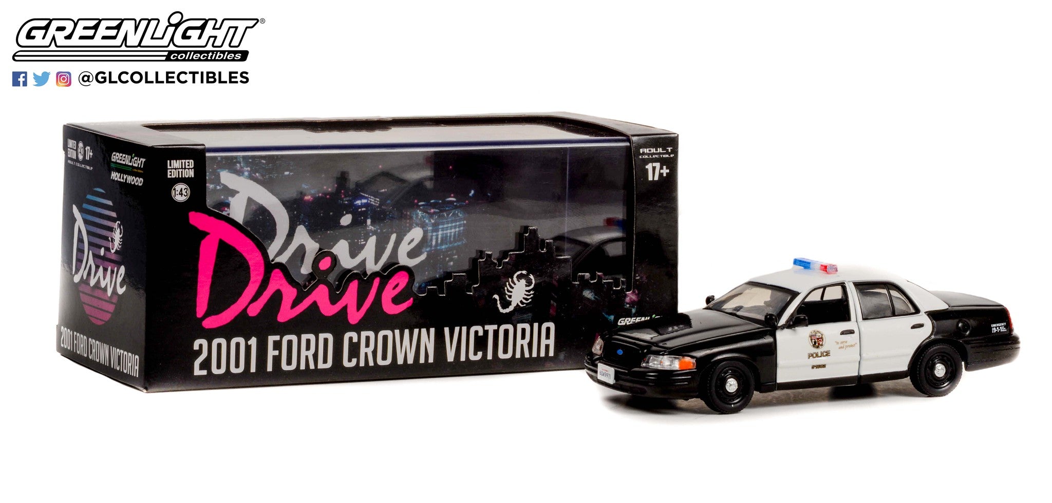 GreenLight 1 43 Drive 2011 2001 Ford Crown Victoria Police Interceptor Los Angeles Police Department LAPD 86609