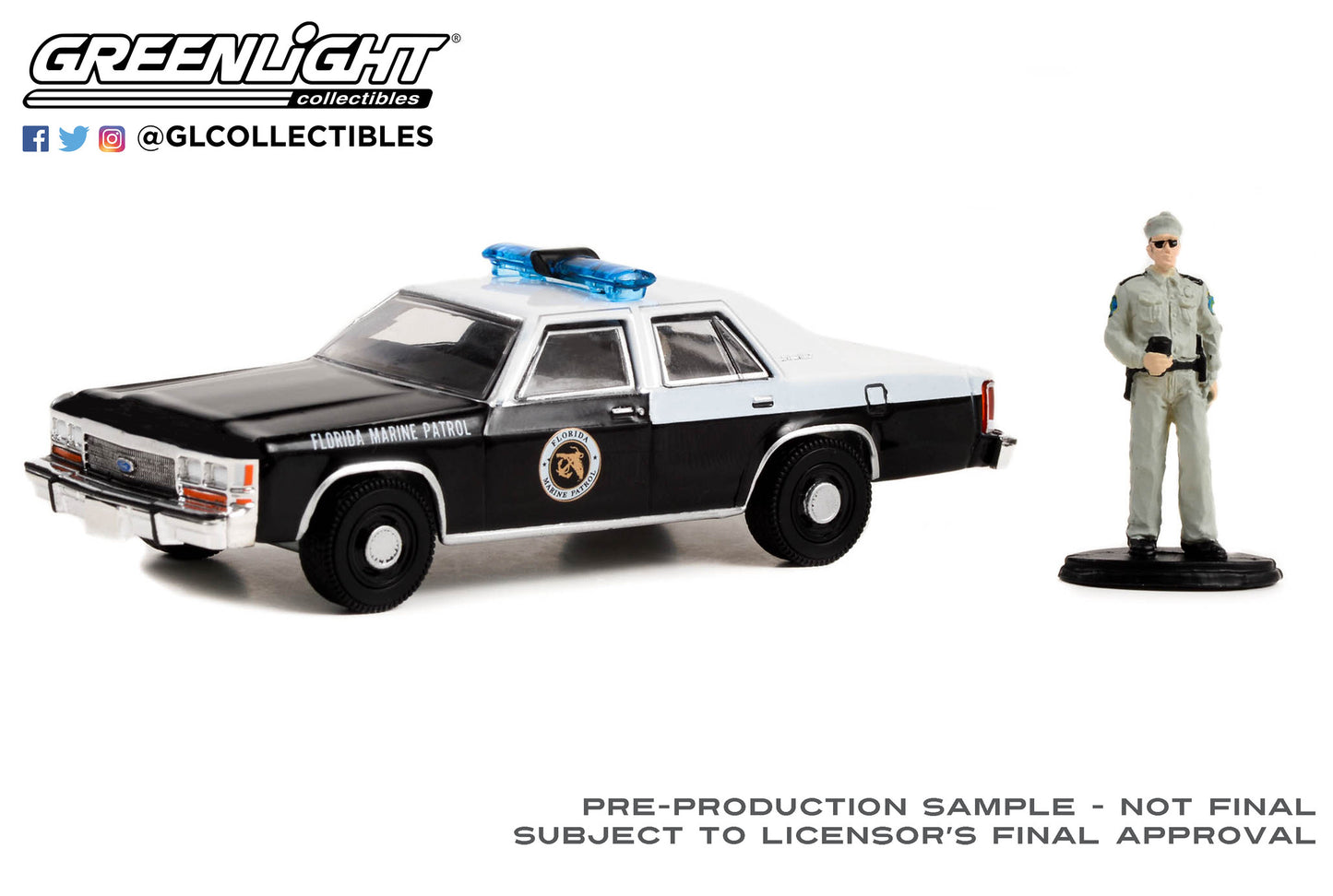 GreenLight 1:64 The Hobby Shop Series 14 - 1990 Ford LTD Crown Victoria - Florida Marine Patrol with Police Officer 97140-D